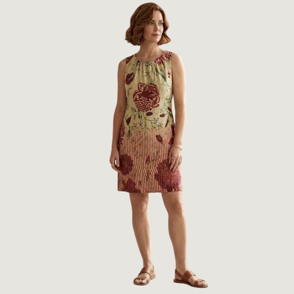 Desigual Silk Blend‎ Floral Stripe Shift Dress Green Red Size 40